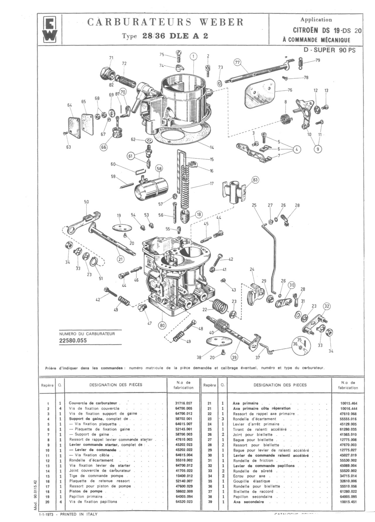 DS Carburettors diagram of sextant 
